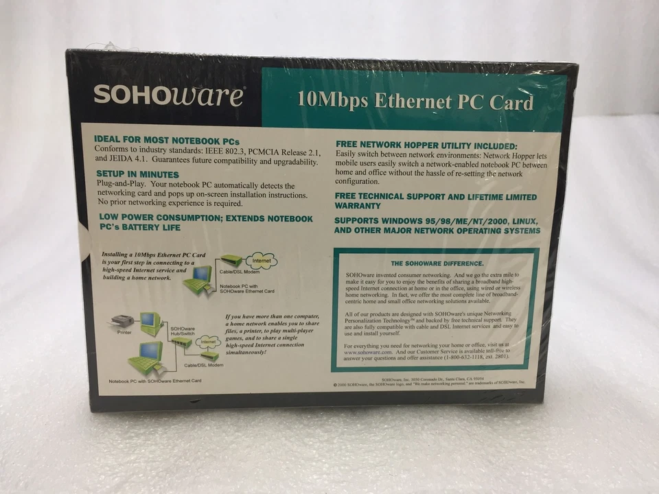NEW Sohoware ND5120-E A1 PCMCIA 16-bit Ethernet PC Card SEALED BOX - Image 4 of 4