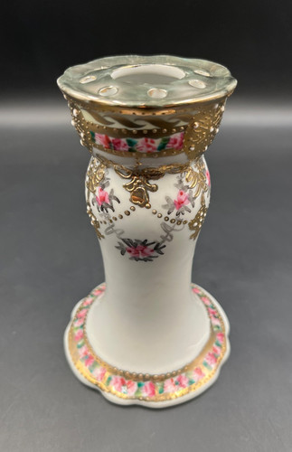 Vtg Nippon Hatpin Holder & Vase Hand Painted Gold Gilt Porcelain