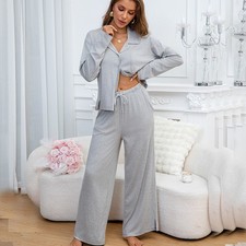 Pajamas For Women Set 2 Piece Lounge Sets Knit Soft Long Sleeve Tops Pant Pyjama
