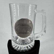 Beer Mug Stein Clear Glass Kent State University Pewter Logo 5.5" Tall Barware