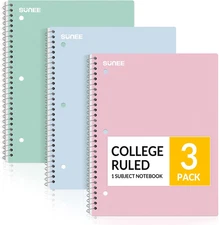 Spiral Notebooks, 3 Pack, 1-Subject, College Ruled Paper, 8" X 10-1/2", 70 Sheet