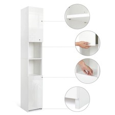 183cm High Gloss Tall Bathroom Cabinet Slim Storage Cupboard 2 Doors & 6 Shelves