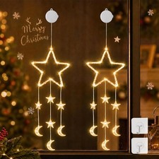 Jsdoin 2 Pack LED Christmas Lights Window Lights, Star Moon Lamp,Decoration