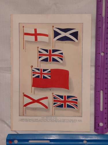 Antique Book Plate British Flag History Union Jack H.M. Haines Color Lithograph