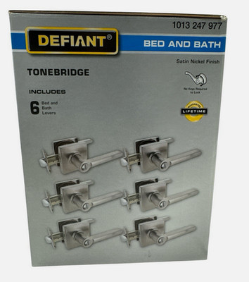Defiant Tonebridge Bed & Bath Door Levers Satin Nickel 6 Pack locking handles