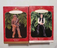 Vintage 1999 Star Wars Han Solo Chewbacca Hallmark Keepsake Christmas Ornaments