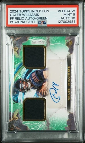 2024 TOPPS INCEPTION RELICS GREEN #FFRACW CALEB WILLIAMS RC /150 PSA 9 AUTO 10