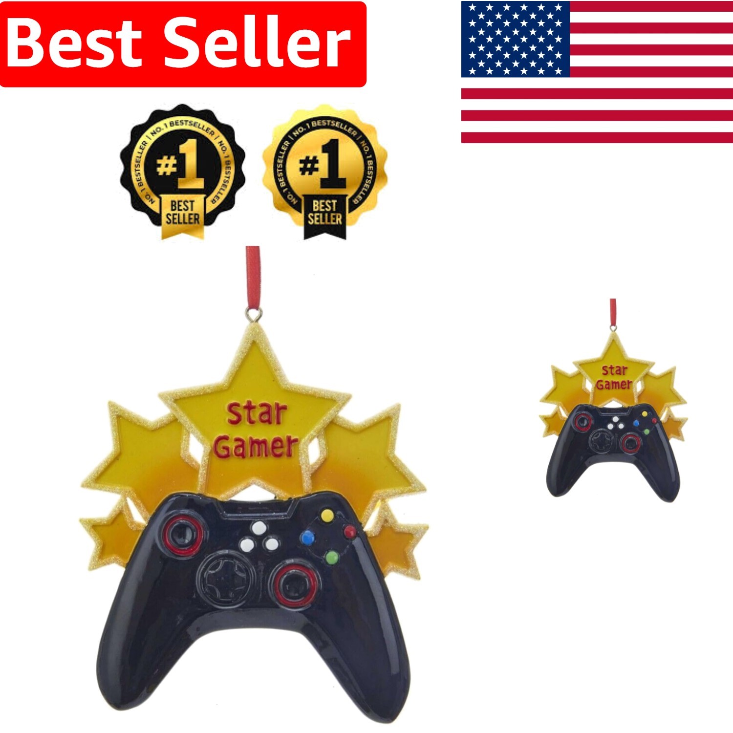 4.5-Inch Star Gamer Ornament - Resin Christmas Decoration with Glitter Accents