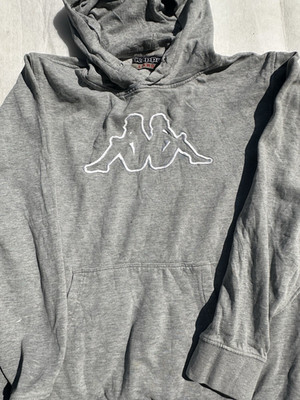 Kappa Kapuzenpullover Herren L Grau Logo bestickt Kapuze Kängurutasche Langarm