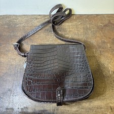 Vtg Dooney  Bourke Brown Croc Leather Crossbody Saddle Bag