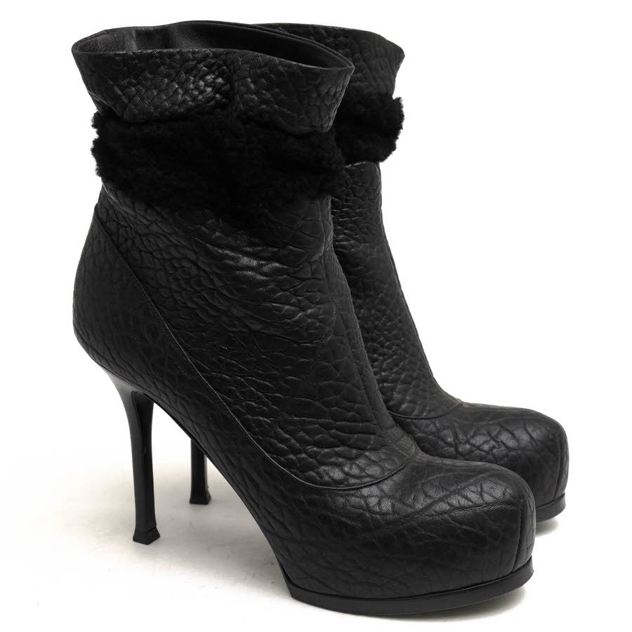 Saint Laurent TRIBTOO S 80 ABOOT Short Boots Shoes EU 38 US 8 Leather Black thumbnail 20