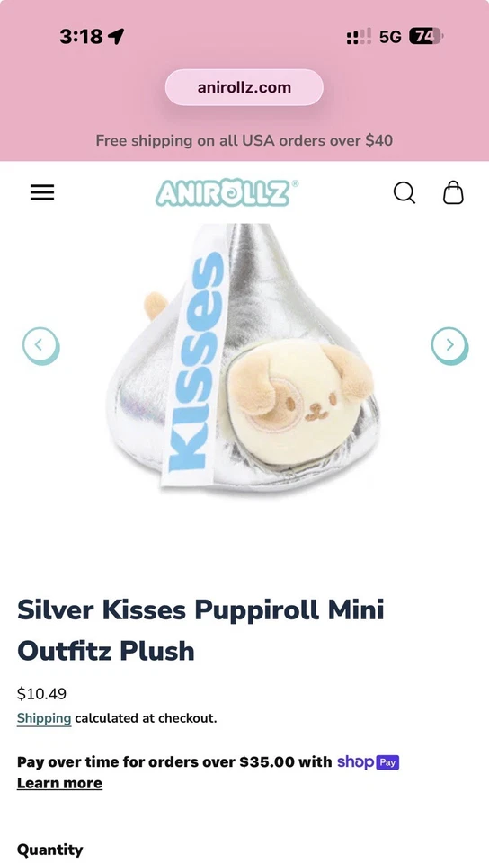 NEW Anirollz x Kisses Stuffed Plush Hershey’s Chocolate Kiss Metallic Pink NWT - Image 4 of 4