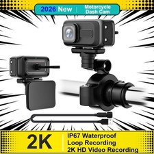 Motorcycle Recorder Dash Cam 2K HD 140 Wide Angle APP 64GB SD Card 3 Brackets