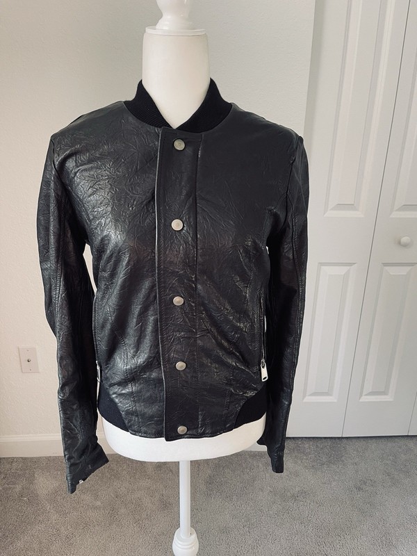 New Dolan by Anthropologie 100% Pelle Leather Black Bomber Jacket Size S