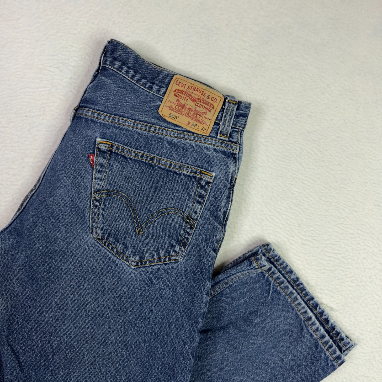 VTG Levis 505 Jeans Mens 34x28 Blue Wash Baggy Relaxed Straight Leg Y2K Distress