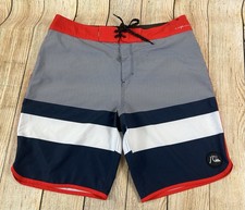 Mens Quiksilver High Line 4 Way Stretch Swim Board Shorts Size 34 Red WhiteBlue