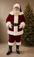 Deluxe Santa Claus Costume Mens Burgundy Velvet Suit Faux Fur Christmas Outfit