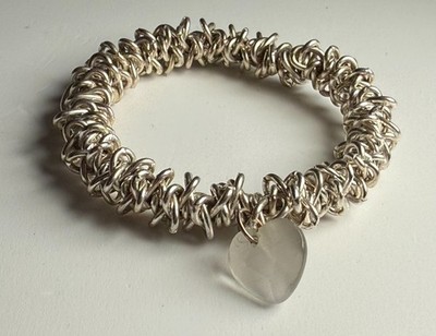 Armband Silberfarben Stretch Herz Charm Kristall Facettiert Hänger