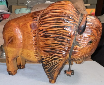 #ad #ad Handmade Carved Wooden Buffalo Figurine “Monarch of the Plains” Signed Brajeda $24.95