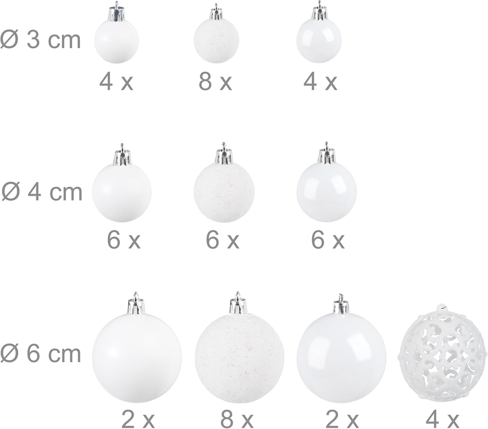 Relaxdays Palline di Natale, Set 50 Addobbi Natalizi in Plastica