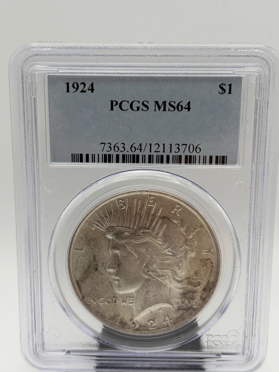 アメリカ ピースダラー銀貨 1924年 PCGS MS64 PCGS Certified MS 64 Graded 1924 Year Peace Dollars (1921-1935