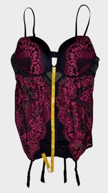 La Senza Black Magenta Lace Mesh Bustier Corset Garter Lingerie New XL XG New