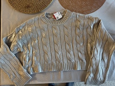DeFacto Silver Metallic Crop Sweater. Size 6/Small. Turtle Neck Long Sleeve