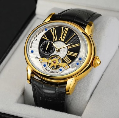 Forsining Men's Automatic Watch Skeleton Tourbillon Style Leather Strap Watch