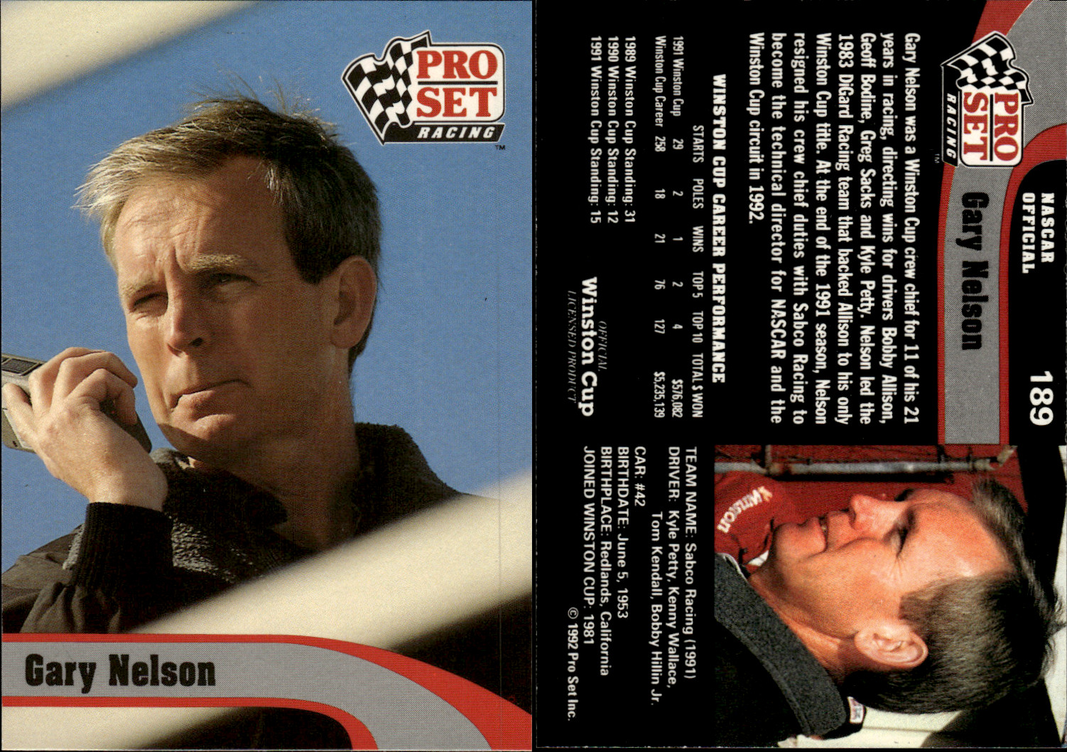 1992 Pro Set Racing #1-248 ~ Choose Your Card
