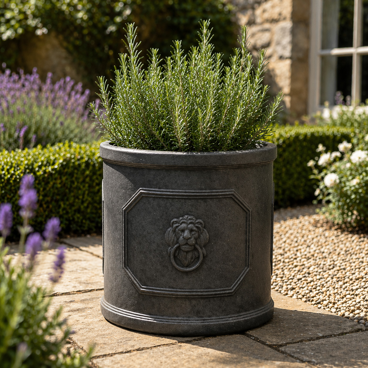 55cm Lionhead Cylinder -Planter - Flower Pot - Stonelite - Improved Fibreclay