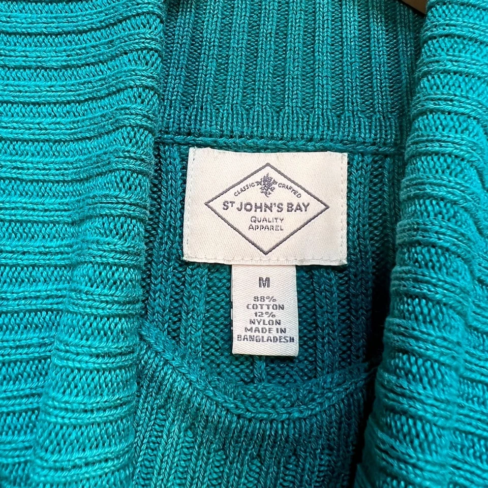 Suéter St Johns Bay Mujer Pescador Cuello Alto Medio Verde Azulado Tejido con Cable Informal Foto 2 de 4