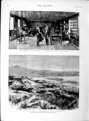 Original alter antiker Druck 1889 Edison Elektriker Labor Brasilien Christovao