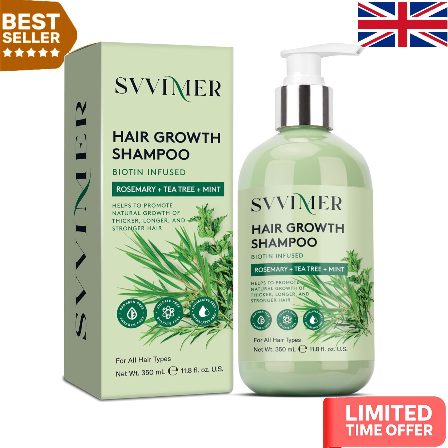Strengthening Rosemary Hair Growth Shampoo with Tea Tree Oil & Mint - 350ml