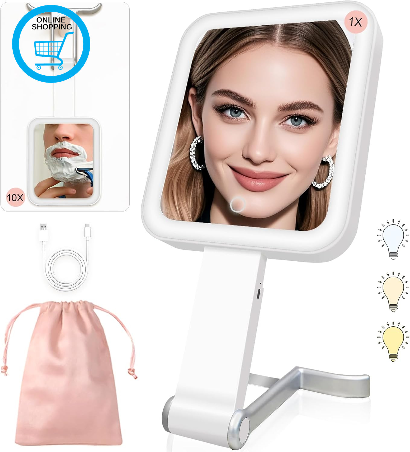 Double Sided 10X/1X Magnifying Travel Makeup Mirror, Handheld Compact Mirror wit
