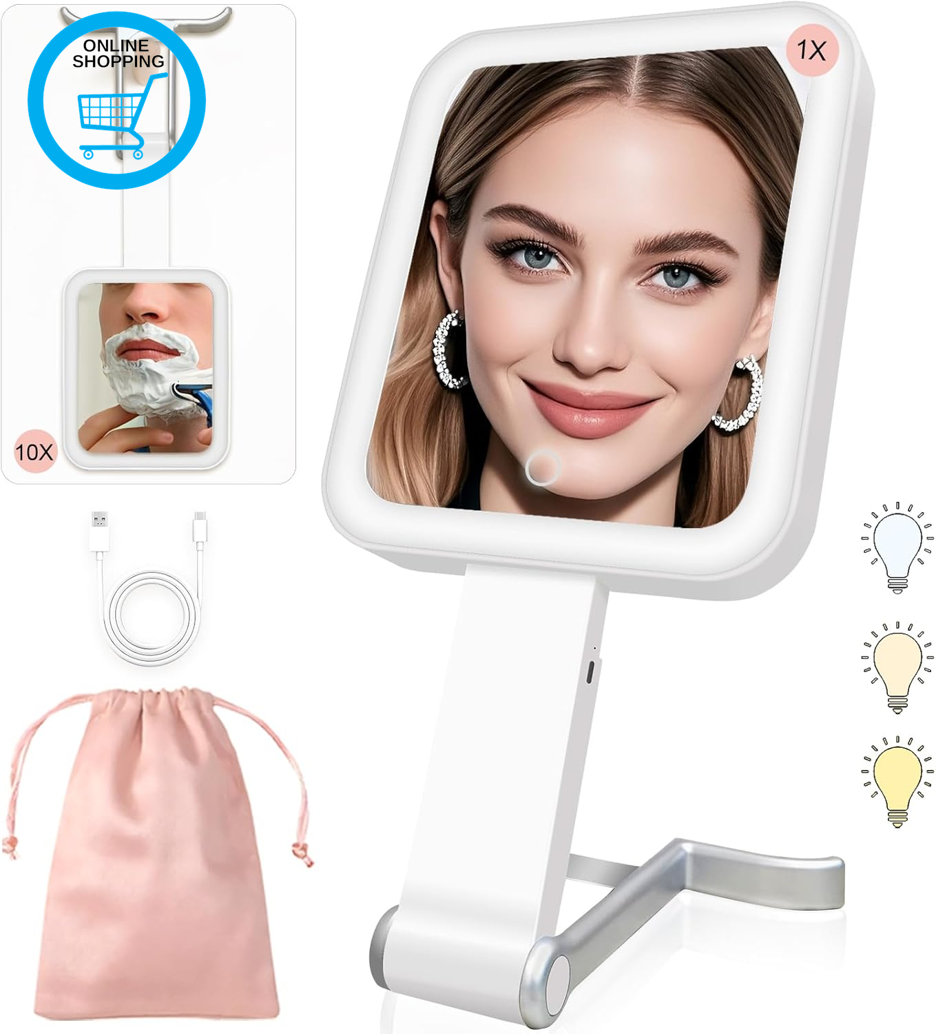 Double Sided 10X/1X Magnifying Travel Makeup Mirror, Handheld Compact Mirror wit