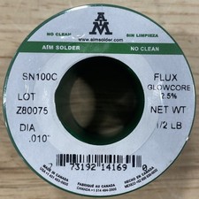 AIM SN100C Glow Core 2.5% .010" Dia. Lead-Free No-Clean Core Wire Solder, 1/2 lb