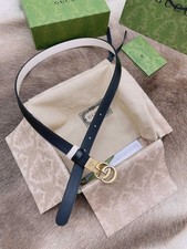 GG Reversible Black White Belt Double G Gold Buckle Women's Designer Belt.