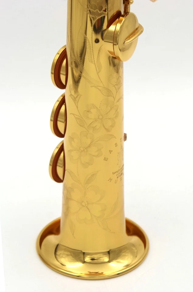 Saxofón soprano recto de una pieza lacado dorado Eastern Music a llave alta F# Foto 3 de 4