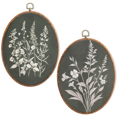 Chumia Vintage Botanical Oval Framed Wall Art Set of 2 Retro Cottagecore Flow...