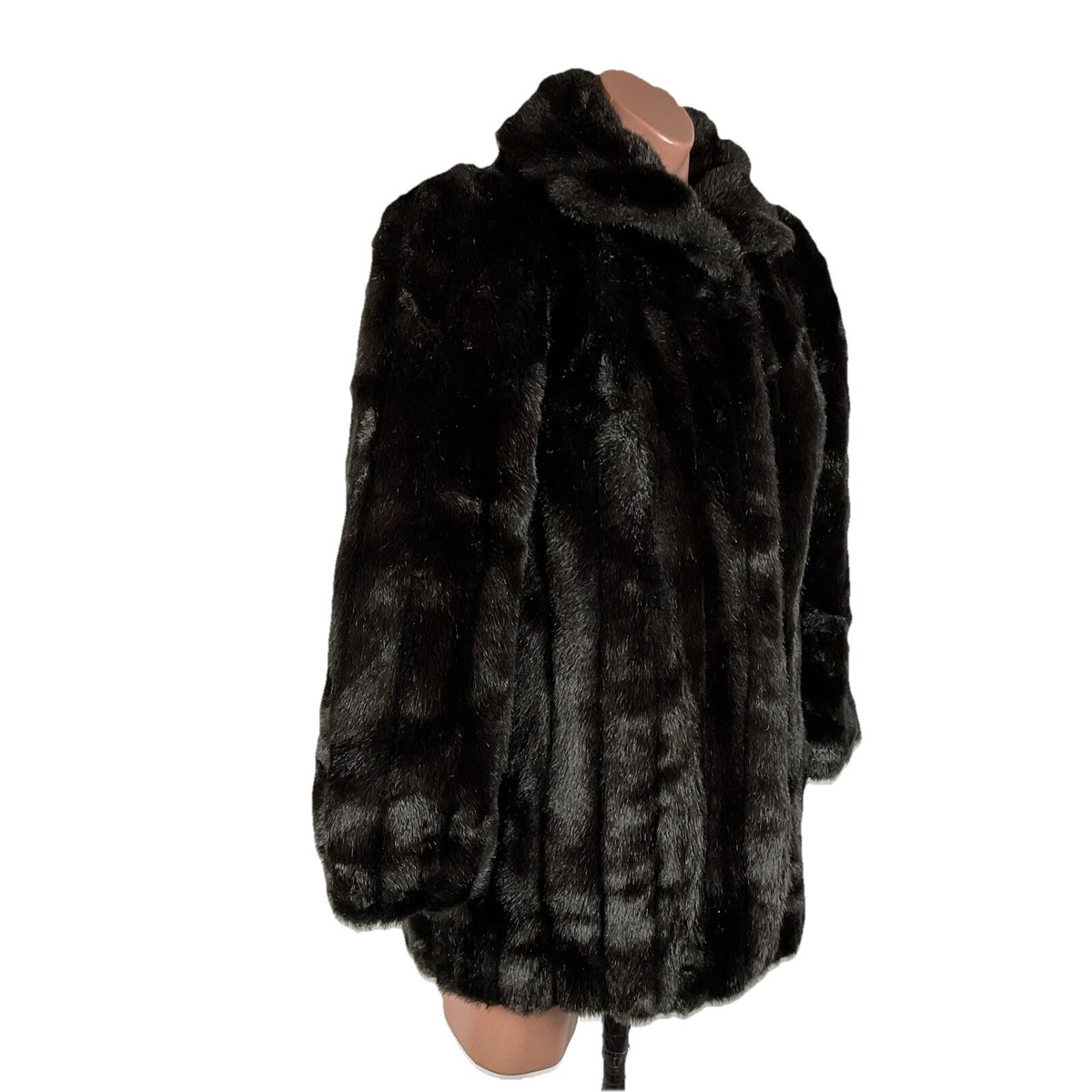 ブラックミンク VTG 90s JORDACHE FAUX FUR COAT Brown Mink 9953 Red Liner Sz 9/10