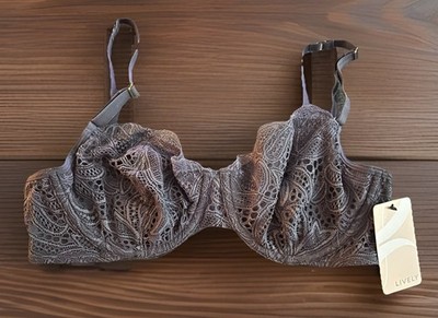 NWT LIVELY Unlined Lace Stone Gray Bra 34C 47246