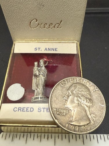 Vintage Catholic Creed Sterling Silver St Ann Medal Statue Pendant & Org. Box - Picture 3 of 6