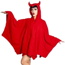 Kreepsville 666 Red Devil Horn Hood Cape Bat Wing Web Fleece Pocket S-L 2XL-4XL
