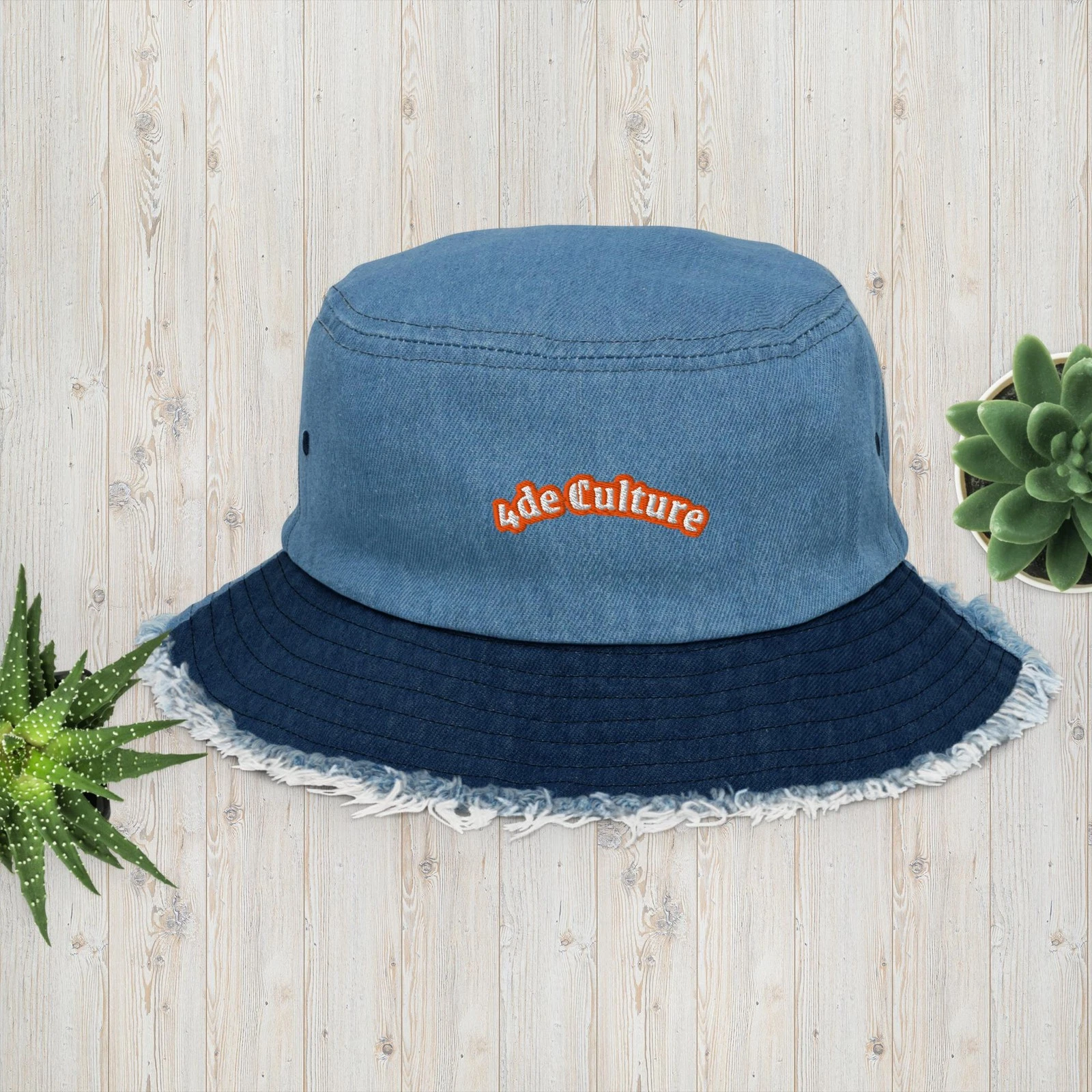Distressed denim bucket hat