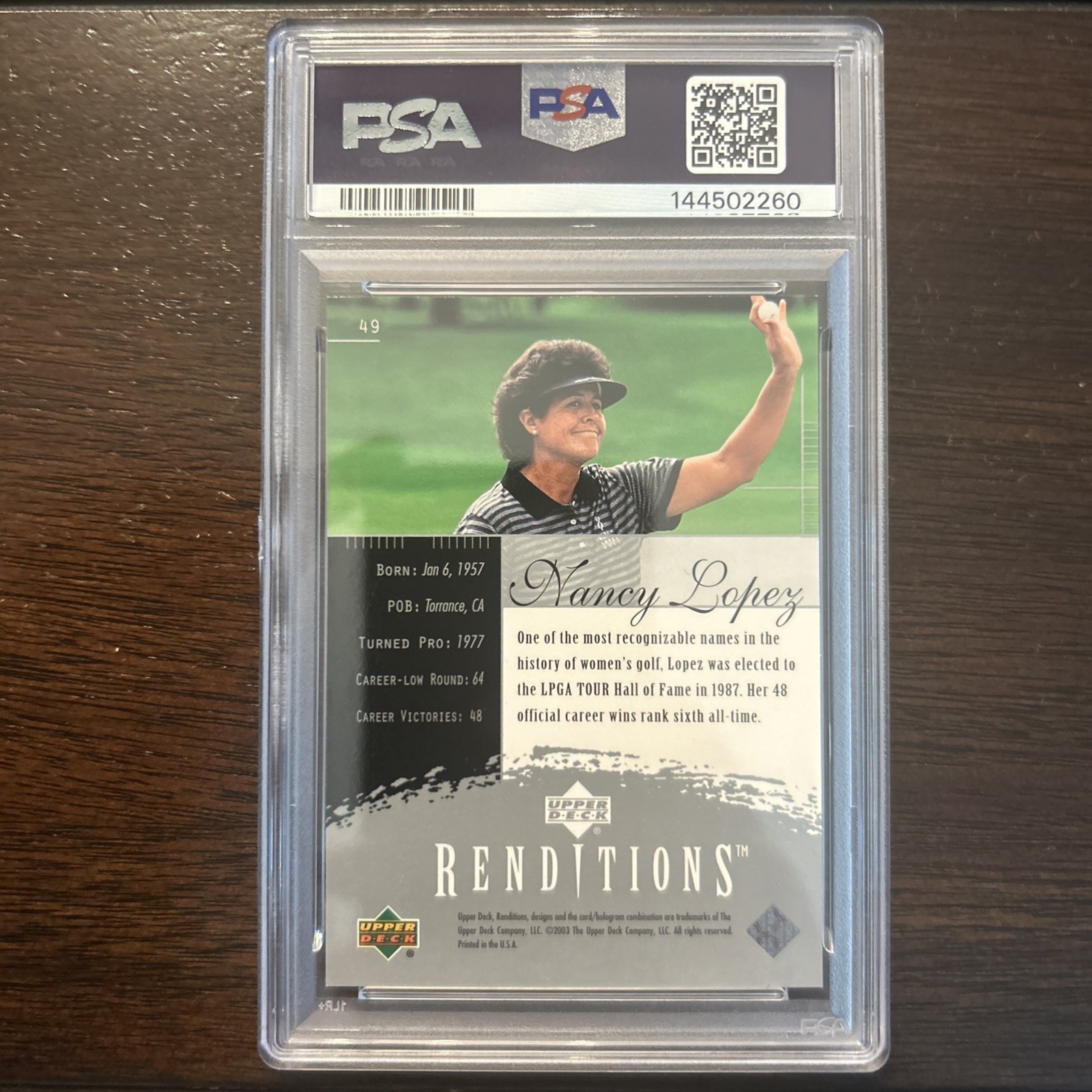 2003 Upper Deck Renditions #49 Nancy Lopez RP RC  Auto PSA -Golf view 2