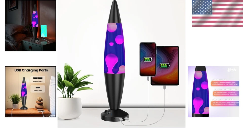 Mesmerizing 16-Inch Purple & White Lava Lamp with Remote Control & USB Charging - Image 2 of 4