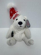 Collectible Coca-Cola Bean Bag Plush White Polar Bear W/ Cap Hat W/ Tag