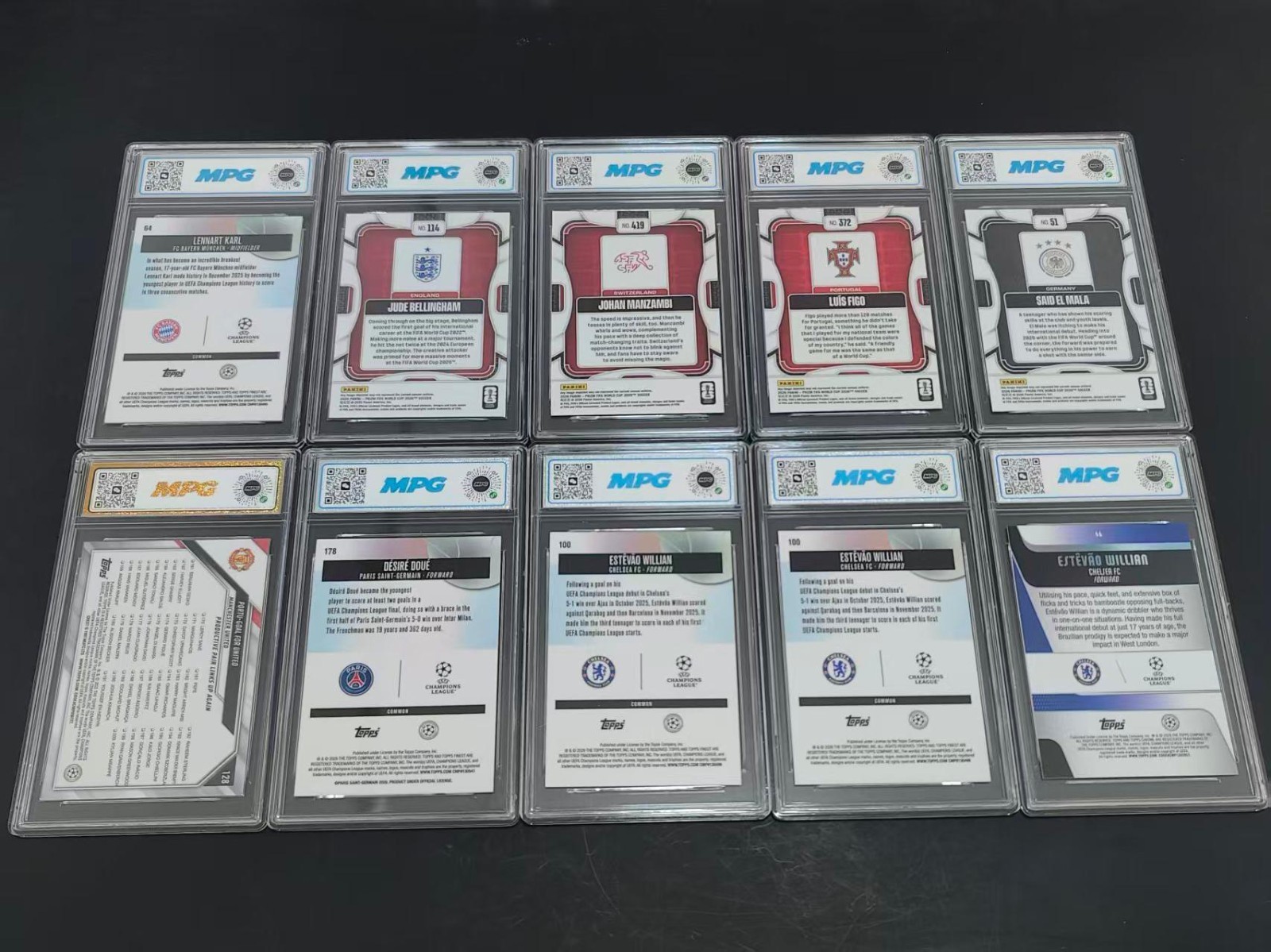 MPG Graded Bellingham Figo Topps Finest Panini Prizm Soccer Rookie Cards Lot HL view 2