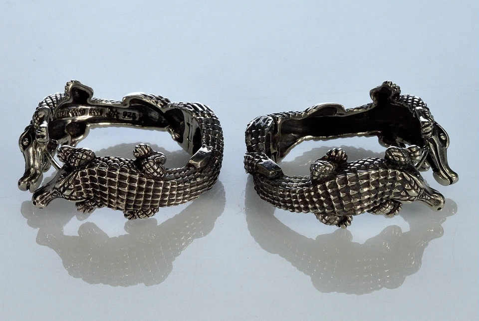 PENDIENTES ARO COCODRILO PLATA ESTERLINA 925 DISEÑO GUIJARROSSTEIN-CORD 2000 Foto 4 de 4