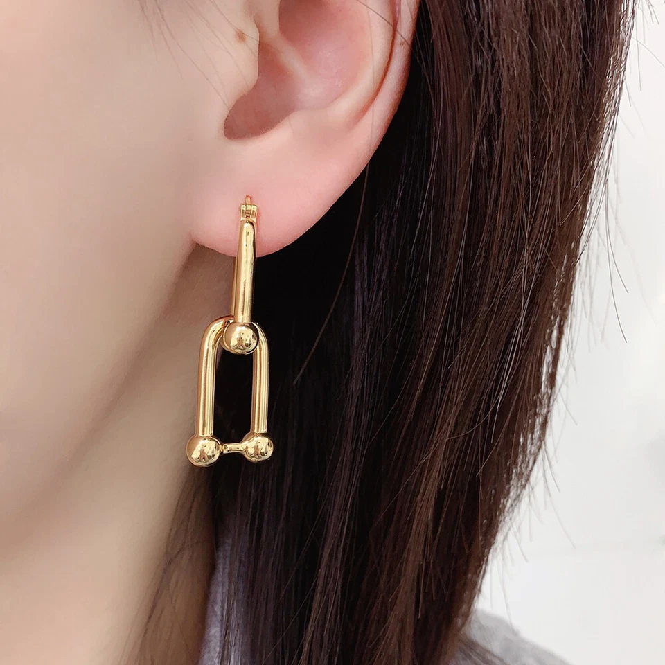 Authentic 18K Gold Earrings Tif any Hardware Horseshoe 100% Yellow Gold - Image 2 of 4